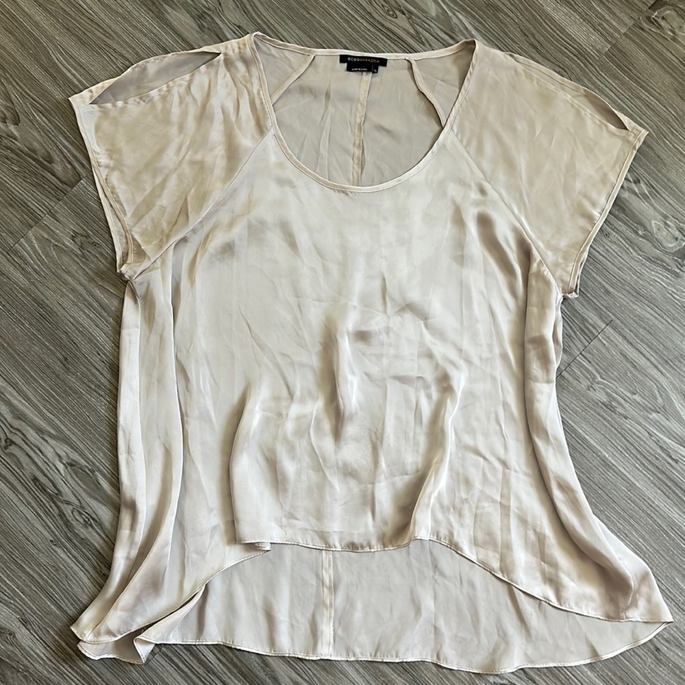 BCBG maxazria silky hi low top blouse XL